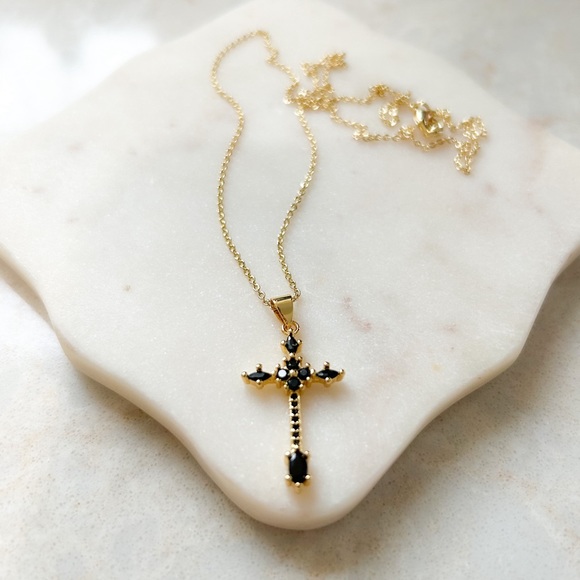 Black CZ Cross Necklace | 14k Gold Filled - Picture 4 of 9